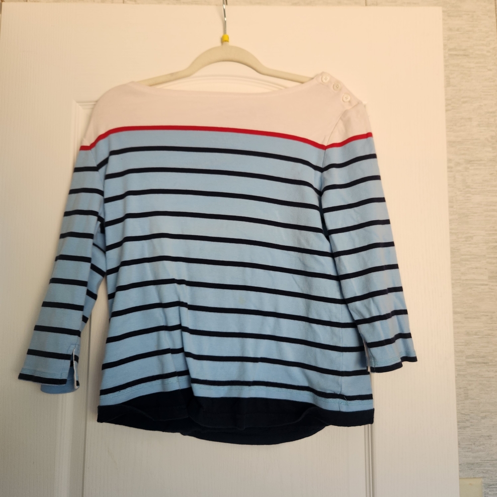 Duck Head Blue and White Striped Blouse with Red Accent Size L Euc
